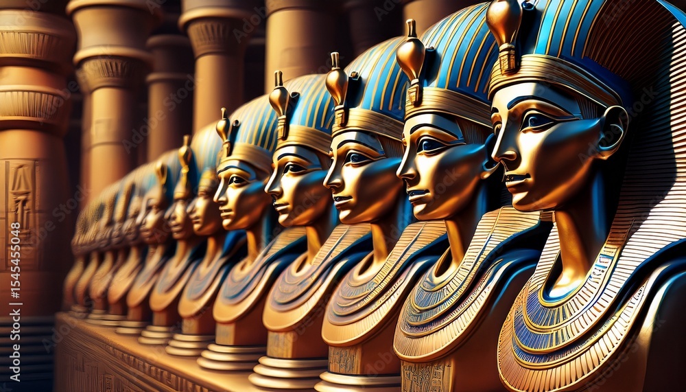 Obraz premium row of ancient egyptian pharaoh bust replicas
