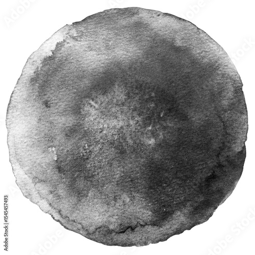 A versatile gray watercolor circle with visible brushstrokes and a nuanced paper texture, offering an abstract, minimalist element ideal for backgrounds, overlays, or modern design projects.