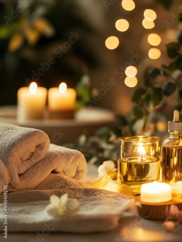 Spa escape with candles and warm towels