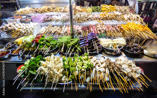 Grilled vegetables and meat at Alor Street Food Night Market in Kuala Lumpur, Malaysia