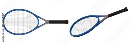 Obraz na płótnie realistic 3d render of tennis racket with blue frame and black grip, front and p