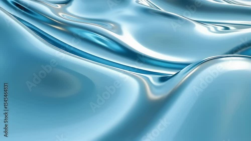 Abstract flowing liquid metal with silver blue waves and glossy reflections. Scene for technology presentation, water purification branding, or modern motion graphic