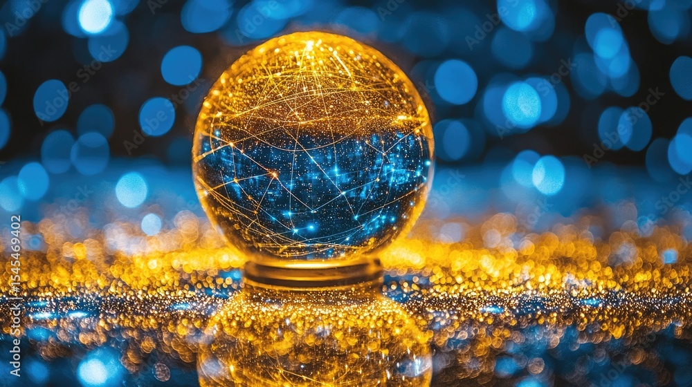 Obraz premium Illuminating network connection digital sphere abstract art studio setting aerial view technology concept