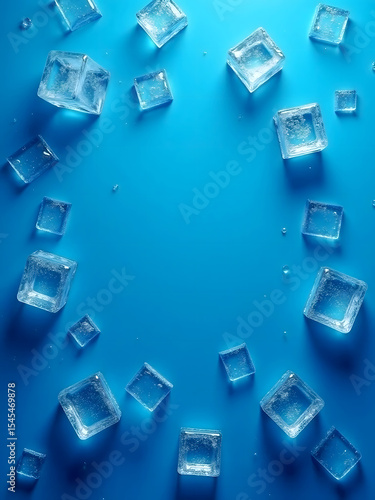 Chilled Aesthetics: Ice Cubes on Blue Background