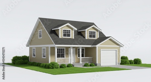 Wallpaper Mural Modern Two-Story House Architectural 3D Model Beige Exterior Design Torontodigital.ca