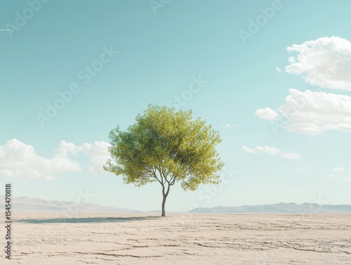 Lone tree in desert under blue sky