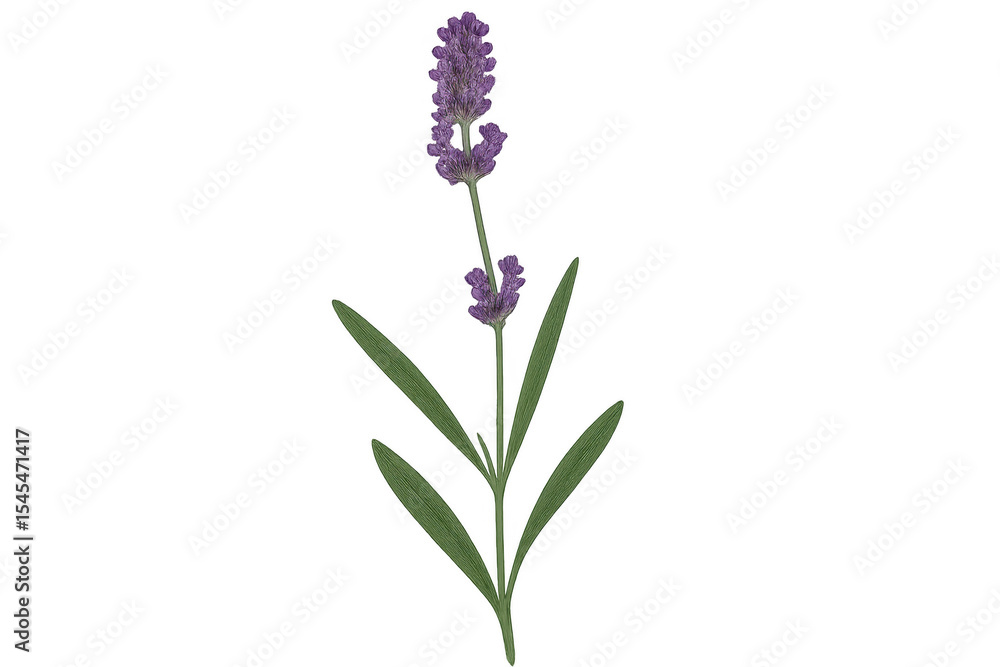 Naklejka premium Lavender flower with green leaves blossoming on a transparent background, perfect for graphic design projects