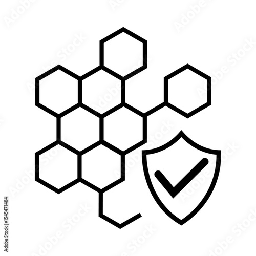 ハニカム構造とチェックマーク付きシールドのセキュリティと保護のイラスト