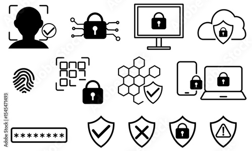 サイバーセキュリティとデータ保護を示すアイコンセット