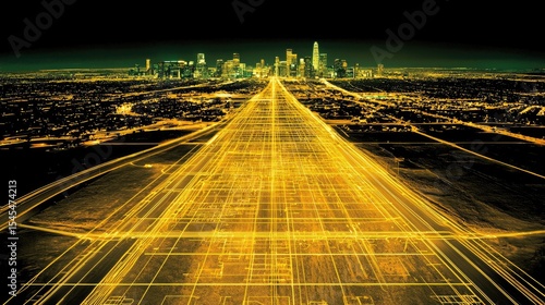 Dynamic urban landscape los angeles aerial view nighttime futuristic design technology impact
