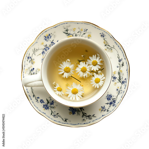 Chamomile Tea in a Decorative Cup and Saucer