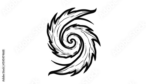 Stylized swirling cyclone illustration with sharp edges, dynamic graphic design
