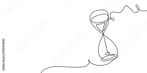Time hourglass line clock one hour glass sand continuous watch icon. Hourglass line drawing wait linear single countdown illustration abstract art concept outline logo background sandglass vector past