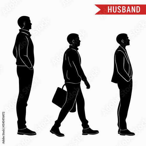 Husband Silhouette Vector Set on White Background