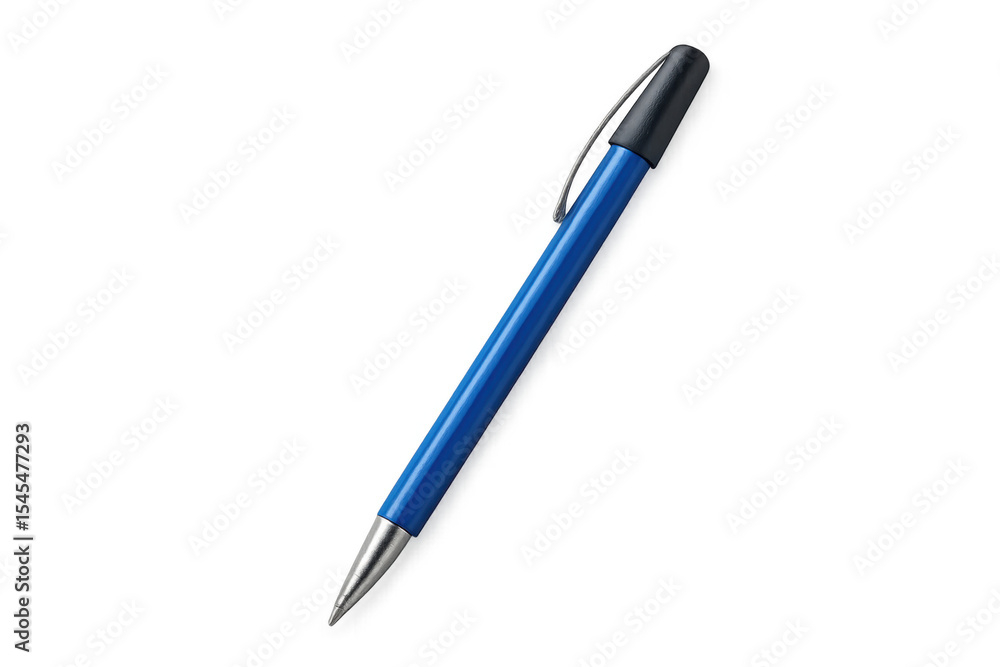 Blue ballpoint pen resting on clear surface, highlighting sleek design and writing potential Blue ballpoint pen resting on clear surface, highlighting sleek design and writing potential