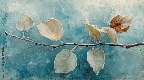 Leaves stuck in ice with trapped textures natural contrast and seasonal tone perfect for frozen or poetic visuals