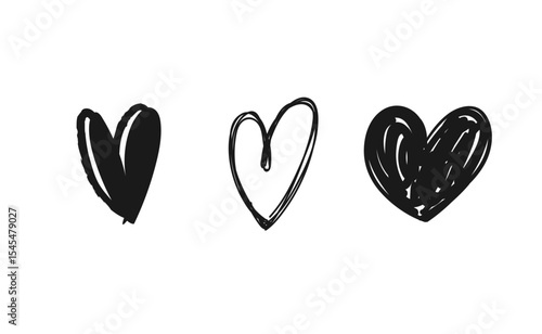 heart doodle set, hand drawn illustrations of hearts, love sketches