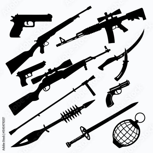 Weapons Silhouette Vector Sheet Isolated on White Background