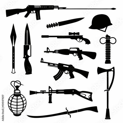 Weapons Silhouette Vector Sheet Isolated on White Background