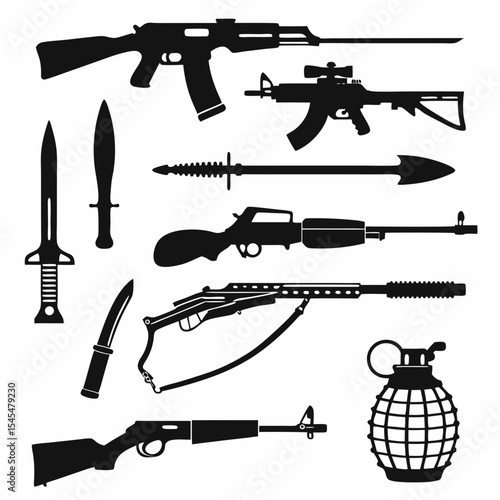 Weapons Silhouette Vector Sheet Isolated on White Background