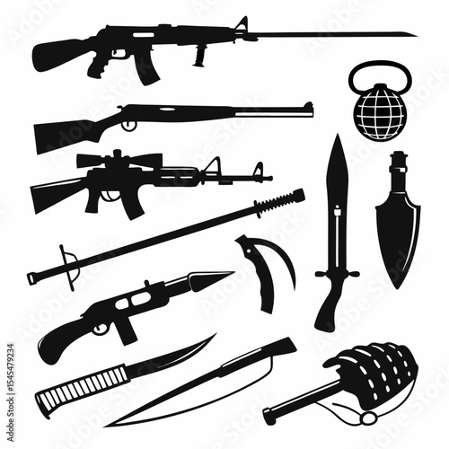 Weapons Silhouette Vector Sheet Isolated on White Background