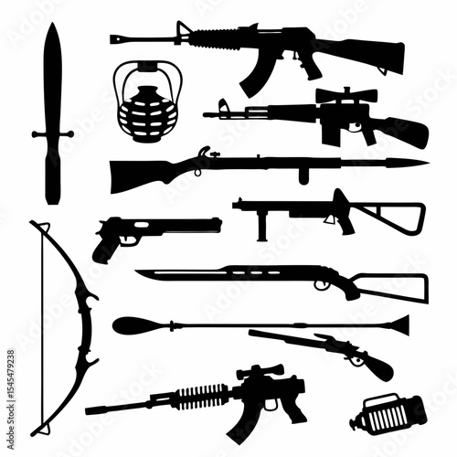Weapons Silhouette Vector Sheet Isolated on White Background