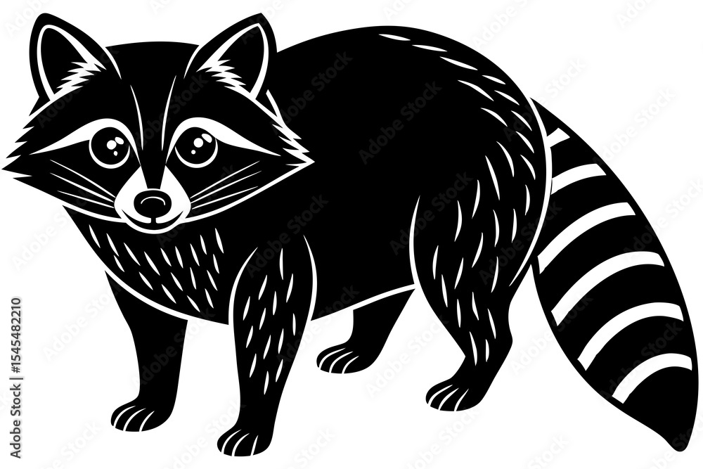 Obraz premium Silhouette Vector Art Illustration of Stylized Raccoon Drawing – Woodland Animal Clip Art