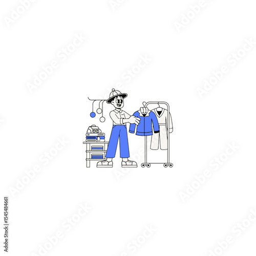 Cartoon Tailor with Clothes Laundry or Boutique Service Branding Character