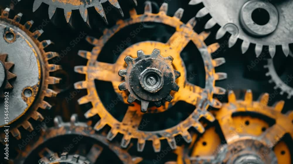 Exploration of intricate metal gears in a close-up view with vibrant colors showcasing machinery details in high resolution Exploration of intricate metal gears in a close-up view with vibrant colors showcasing machinery details in high resolution