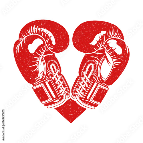 boxing gloves forming a heart shape vintage grunge texture illustration