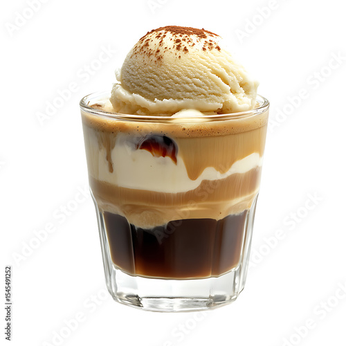 Affogato Dessert with Vanilla Ice Cream and Espresso in a Glass