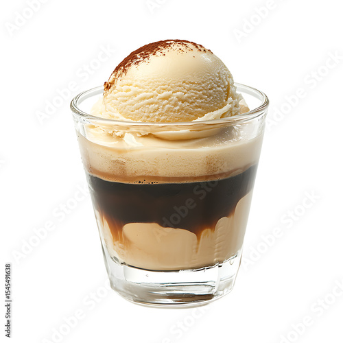 Affogato Dessert with Vanilla Ice Cream and Espresso in a Glass Cup