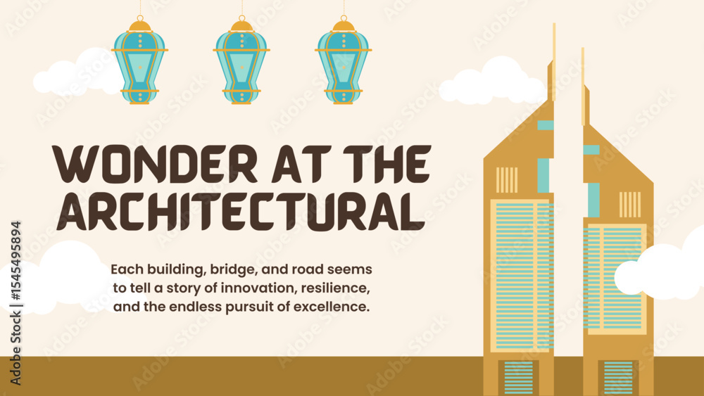 Fototapeta premium Green and Brown Illustrative Culture Travel Presentation Featuring Dubai Landmarks