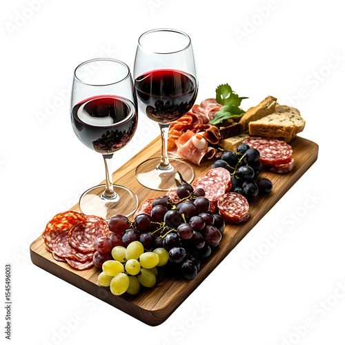 Charcuterie Board with Red Wine, Grapes, Cheese, and Cured Meats