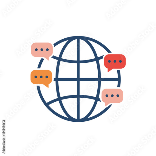 Globe icon with colorful speech bubbles