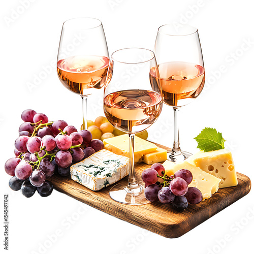 Elegant Wine and Cheese Platter with Grapes on a Wooden Board