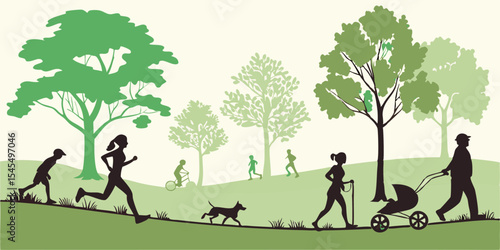 People enjoying outdoor activities in the park vector illustration for graphic design and web design use