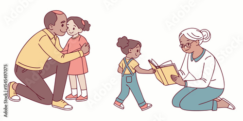 Family reading time illustration showing love and connection between generations in a heartwarming scene