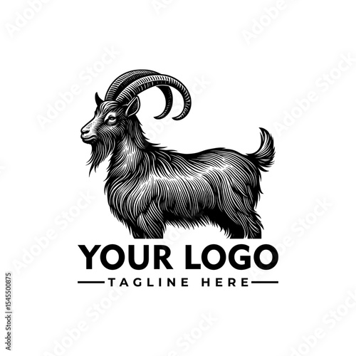 Monochrome logo design featuring a stylized goat.