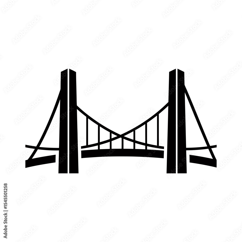 Obraz premium Simple black and white silhouette of a suspension bridge.