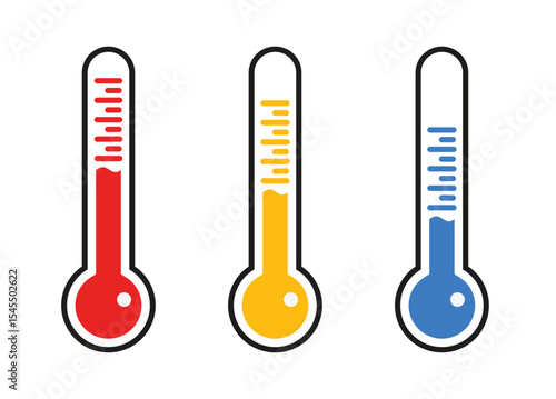 Three colorful temperature icon in flat style isolated on a white background