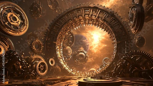Vast, intricate, golden, mechanical space station