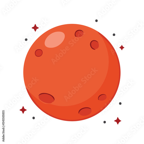 A close-up of the planet Mars, with its distinctive red color and surface features. Surrounded by sparkling stars. 
