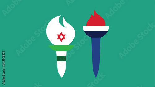 Stylized torches symbolizing celebration and commemoration on a transparent background