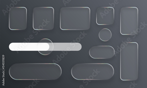 Set of liquid glass user interface shapes. Modern UI UX design elements and buttons. Abstract digital art for tech background or web.