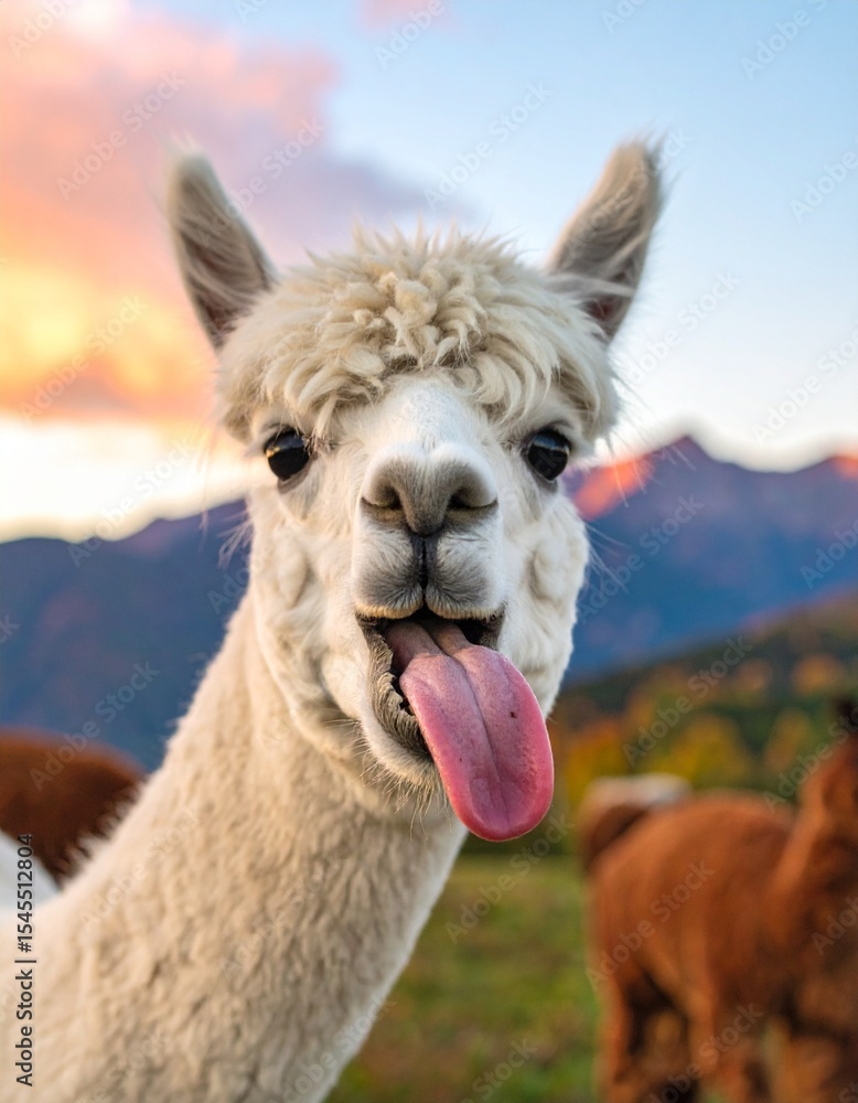 Obraz premium 舌を出しているアルパカ