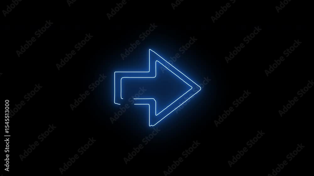 Neon animation of right direction arrow in glowing blue UI style Neon animation of right direction arrow in glowing blue UI style