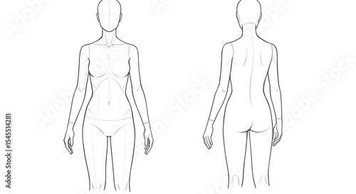Fashion figure sketch front and back views