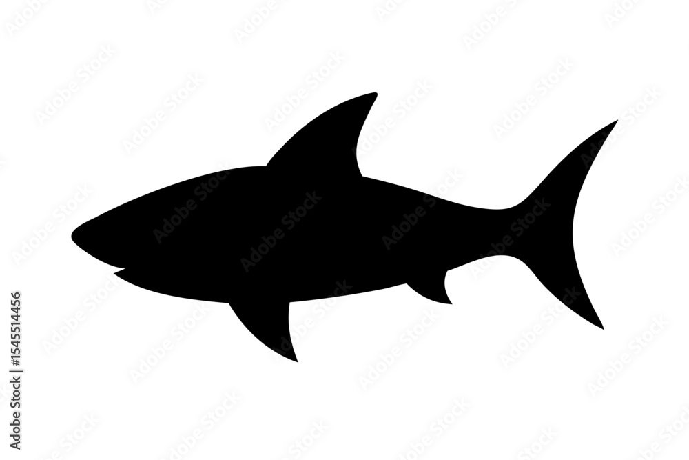 Obraz premium Silhouette of a shark with dorsal fin pectoral fin and caudal fin swimming in the ocean waters created with generated ai