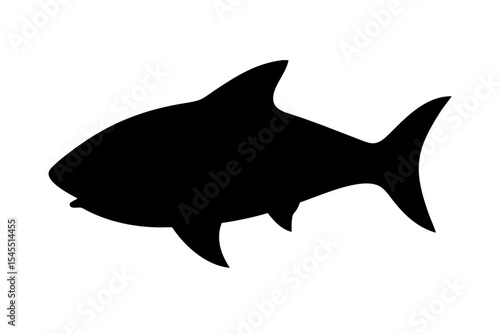 Silhouette of a shark with dorsal fin pectoral fin and caudal fin swimming in a white background created with generated ai